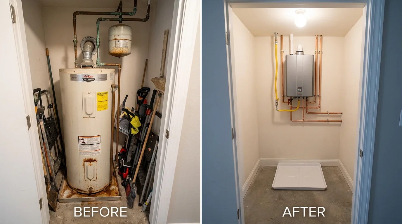 Tank water heater versus wall-mounted tankless unit comparison for Watertown, NY homeowners