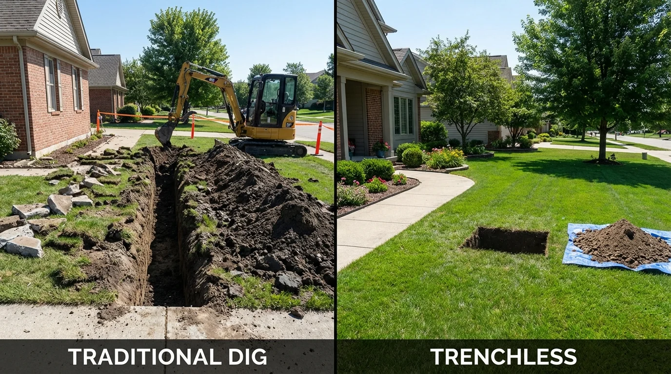 Trenchless sewer repair with minimal yard damage versus traditional excavation in Watertown, NY